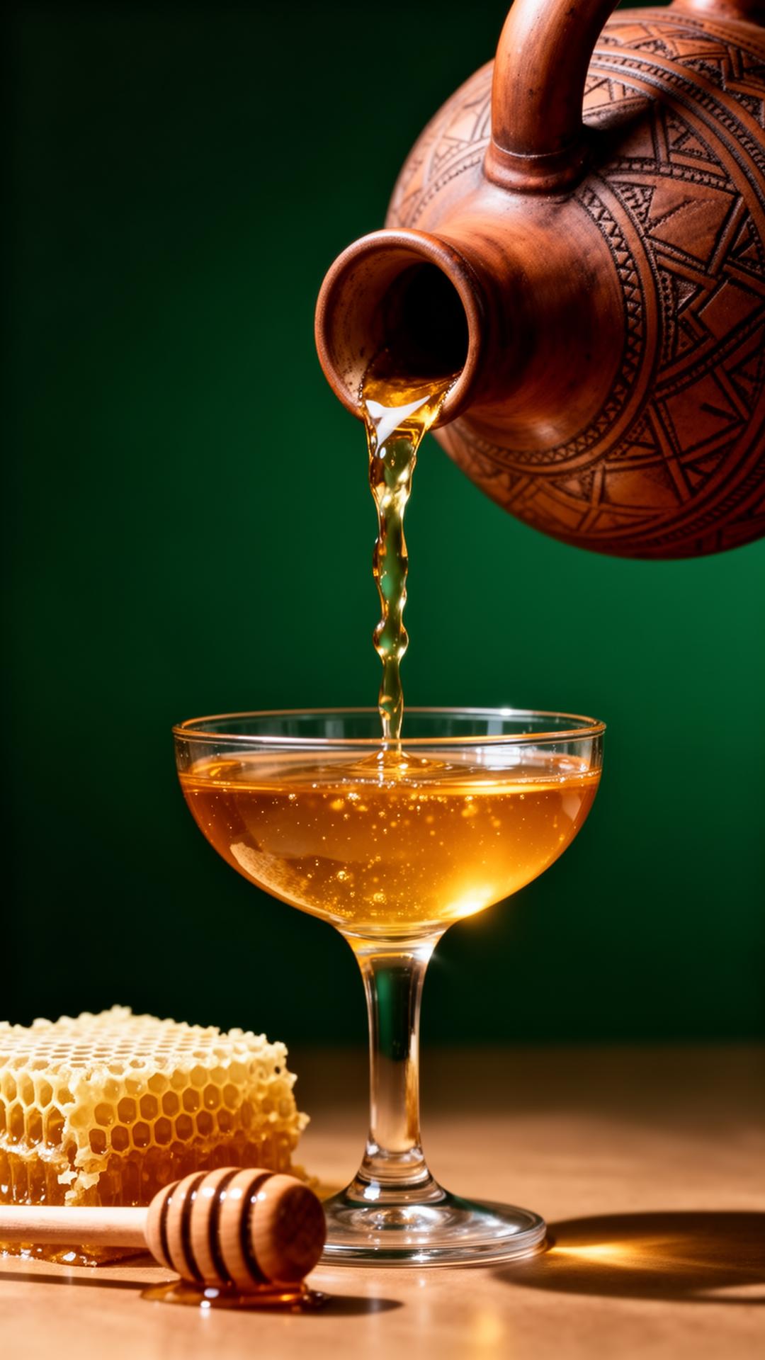 Ethiopian honey wine being poured from a traditional berele flask